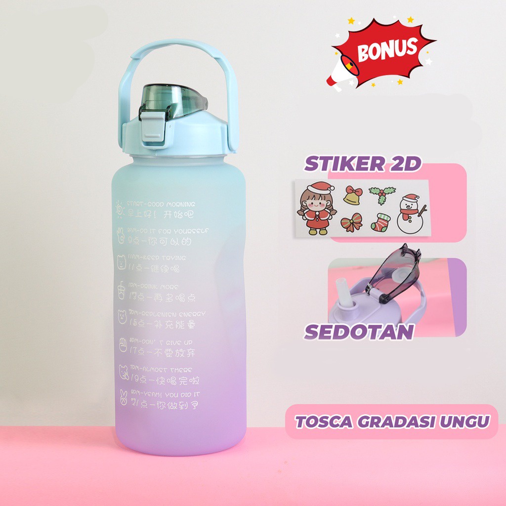 Botol Minum Viral 2 Liter Botol Minum Motivasi Penanda Waktu Botol Minum Gradiasi Warna Pastel Free Stiker 2D GOSHOP88