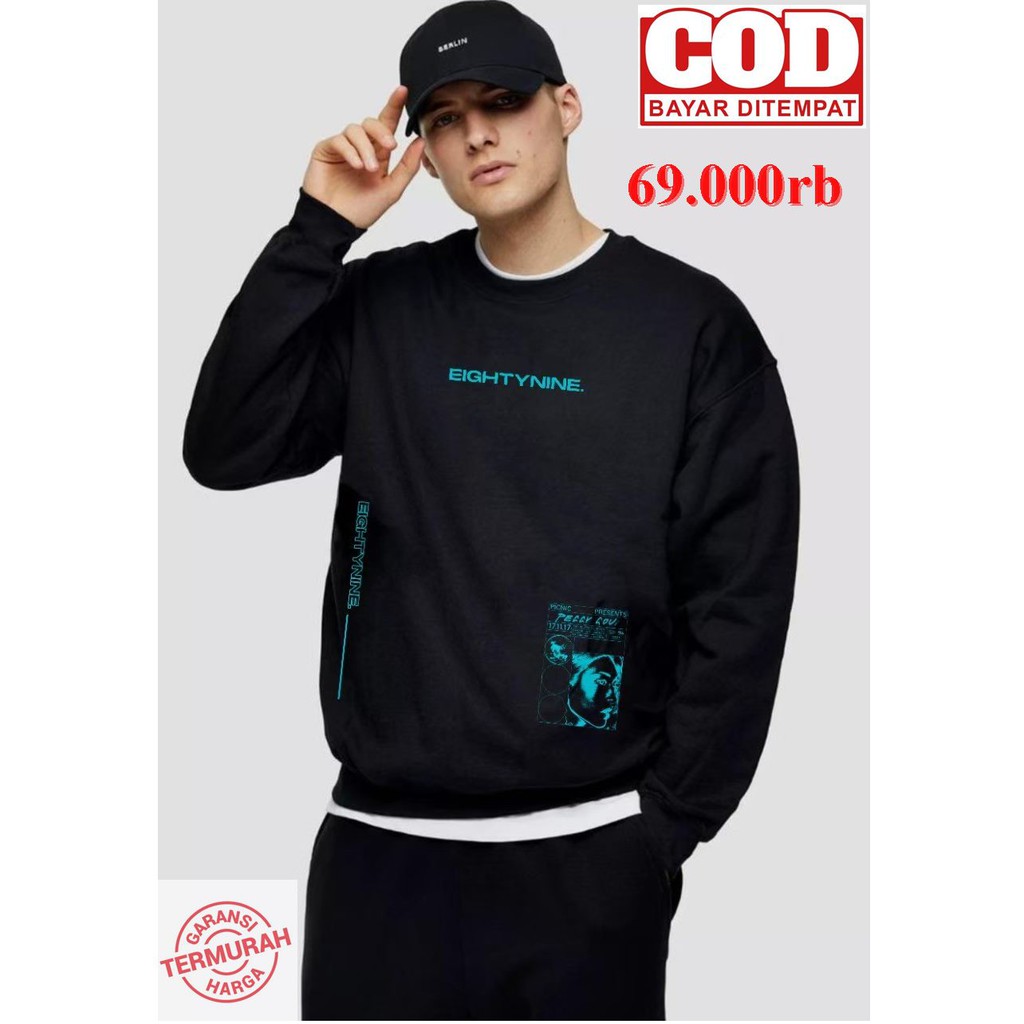 Crewneck Hitam Premium Quality Motif Simpel Pria dan Wanita Eighty Nine Crewneck Black Motif Simpel Pria/Wanita Premium Quality