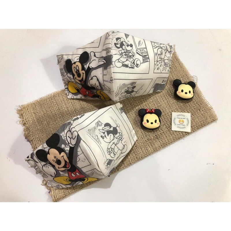Masker Kain 3 Ply Katun Jepang Premium Motif Mickey Koran Murah Viral Paling Laris