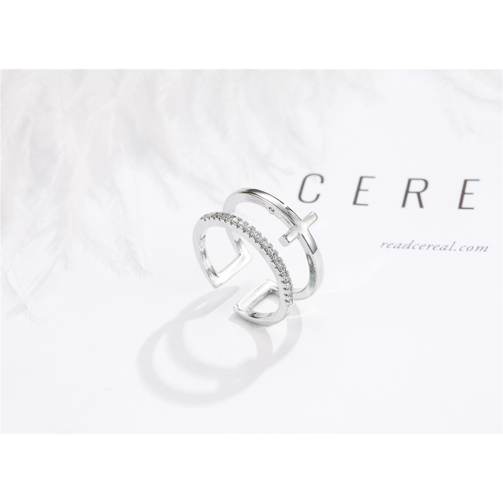 Cincin Sterling Silver 925 Model Silang Adjustable Untuk Wanita Jza009