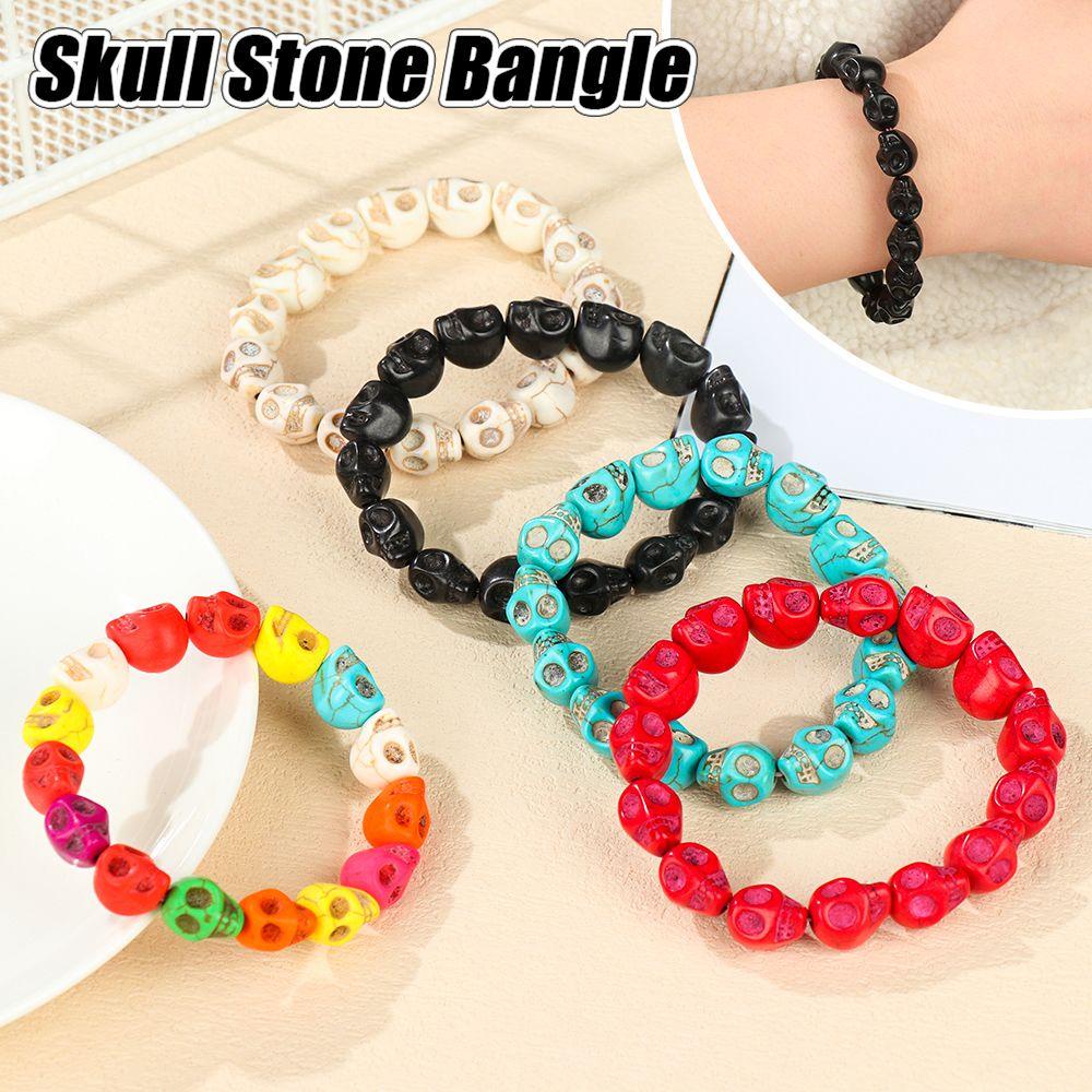 Lily Skull Stone Bangle Retro Vintage Warna-Warni Gothic Pasangan Gelang