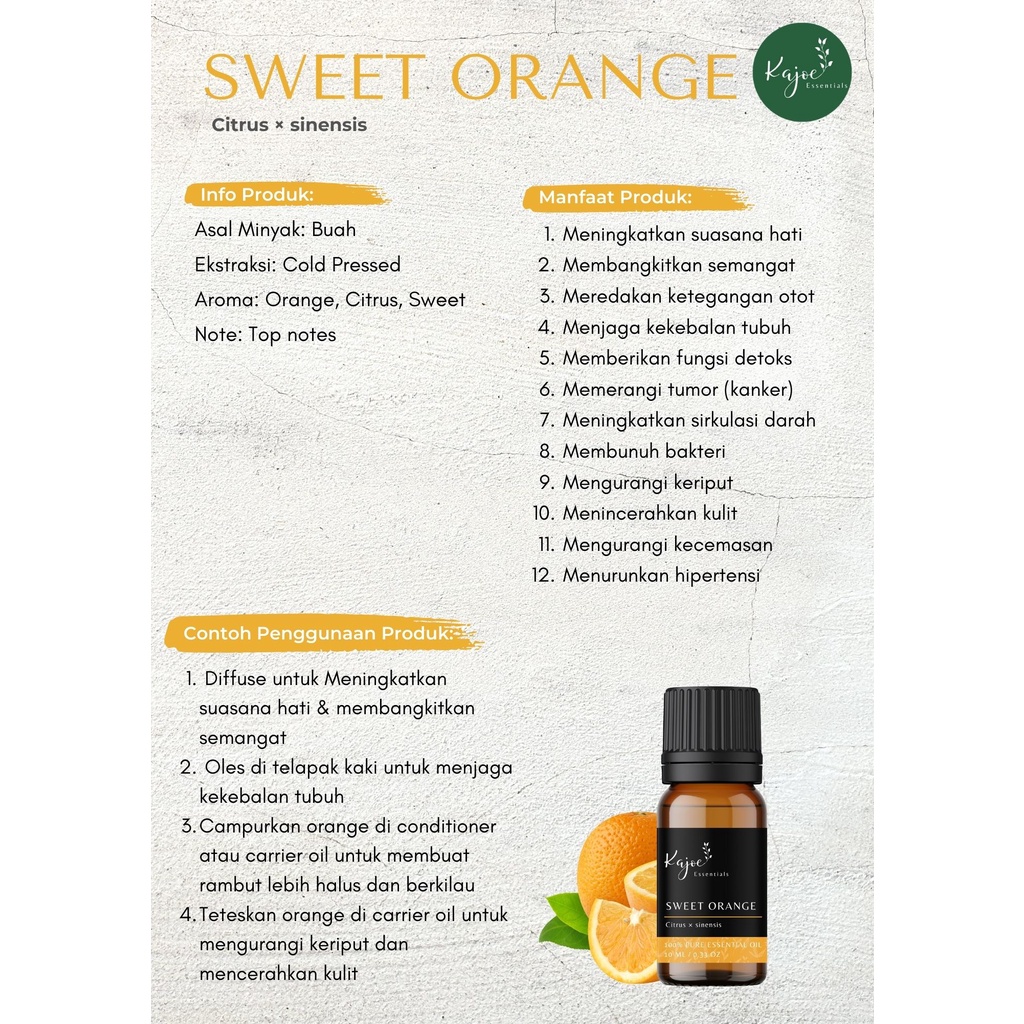 KAJOE Orange Essential Oil Diffuser Minyak Jeruk Manis Esensial Atsiri Aromaterapi Aromatheraphy