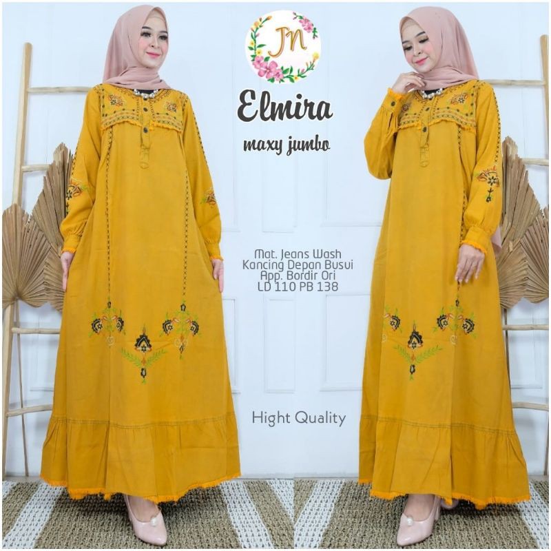 Elmira maxy Jumbo Gamis Jeans Busui Fit M to XXL Dress Casual Kondangan OOTD Baju wanita Murah
