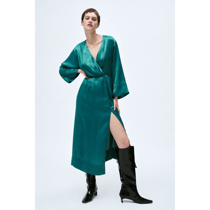 Dress casual import Blue Front Slit korea style biru