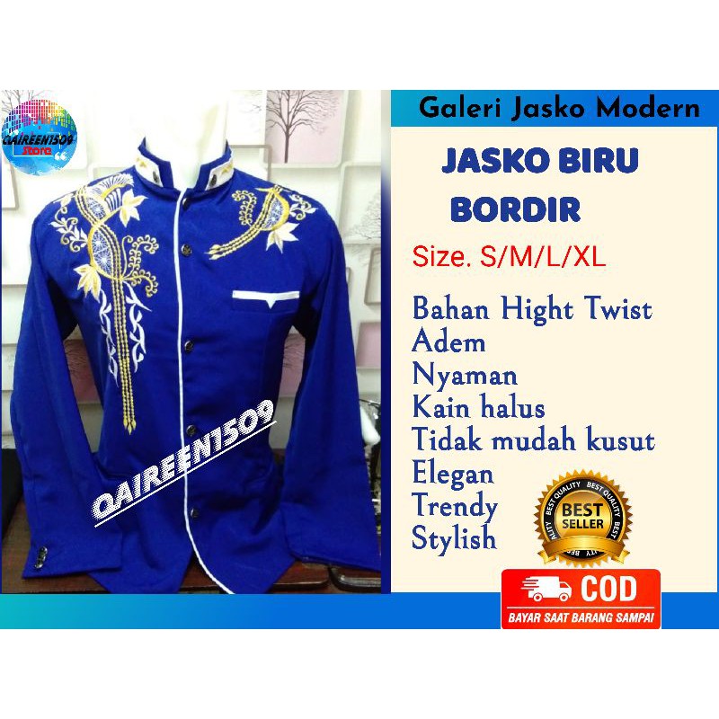 Jasko Bordir | Jasko Biru Bordir | Jas Koko Pria | Baju Koko dewasa | Jas koko Biru | koko terbaru