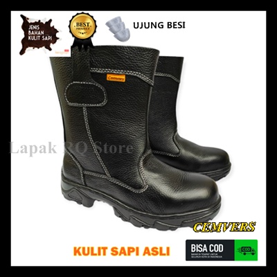 SEPATU SAFETY BOOTS CEMVERS KULIT ASLI SAPI SEPATU PROYEK BOOTS BATOK BESI LAPANGAN