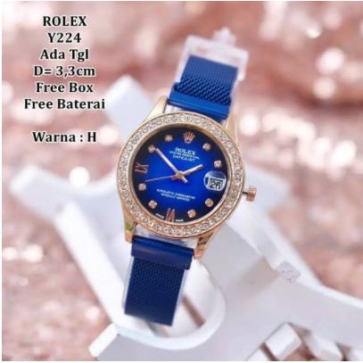 Jam Tangan Wanita Rolex Magnet Diamond Romawi Tanggal Aktif