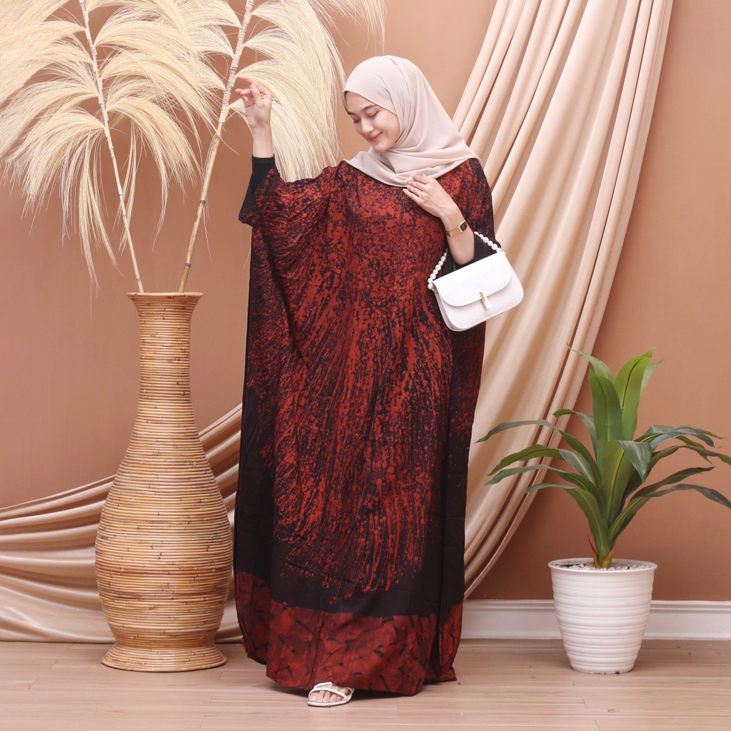 Kaftan jumbo muslim batik wanita - Merah Bata