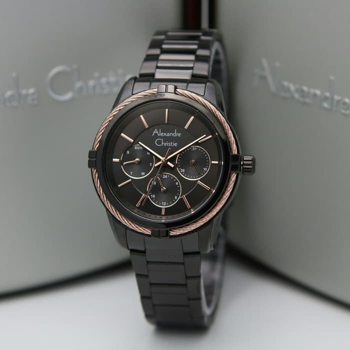 JAM TANGAN WANITA ALEXANDRE CHRISTIE AC 2843 / AC2843 BLACK RING ROSEGOLD ORIGINAL