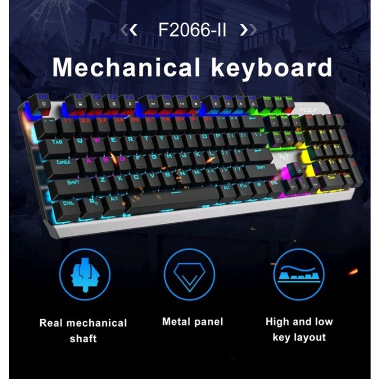 Keyboard usb Gaming Mechanical AULA F-2066 II Blue Switch - Rainbow 20 kinds (aula original/suport otg