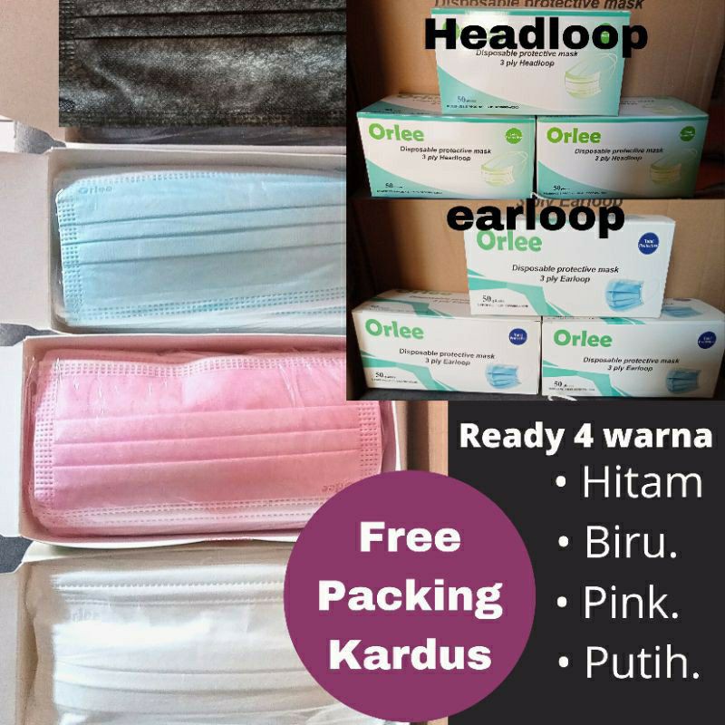 Orlee Non Medis Surgical Mask Cantol Earloop isi 50pc 3ply Sudah Kemenkes