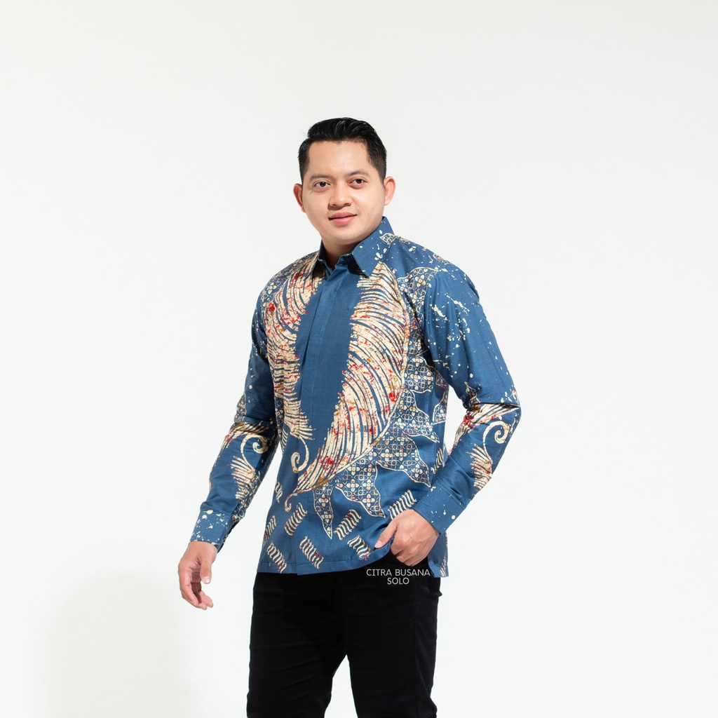 BULUSETA BIRU Kemeja Batik Pria Full Furing Bahan Katun Primisima