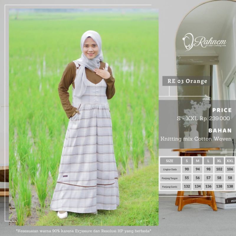 TERBARU GAMIS RAHNEM KODE RE 03 abu,bata,biru,black ,hijau,Dongker,green, coklat,cream,mocca,orange,