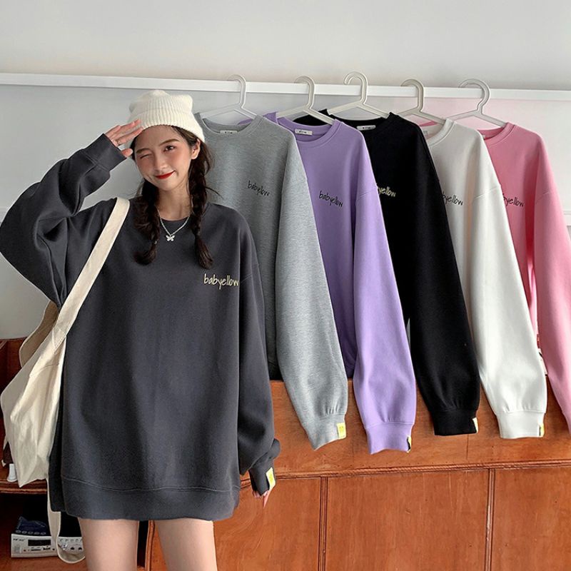 (S - 6XL) Simple SWEATER Korean Style BABYELLOW Crewneck Harajuku Big size Jumbo Oversize Unisex Simple Words