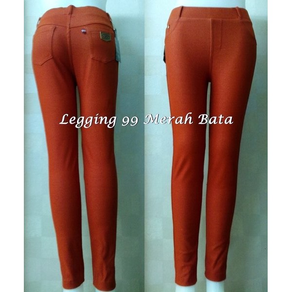 legging 99 bahan jeans denim (Merah Bata) size M-XL