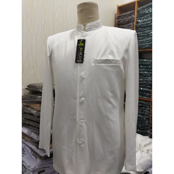 Jasko Tasik Bw putih tulang Jas Koko Jasco pakai muslim pria kekinian Baju koko muslim