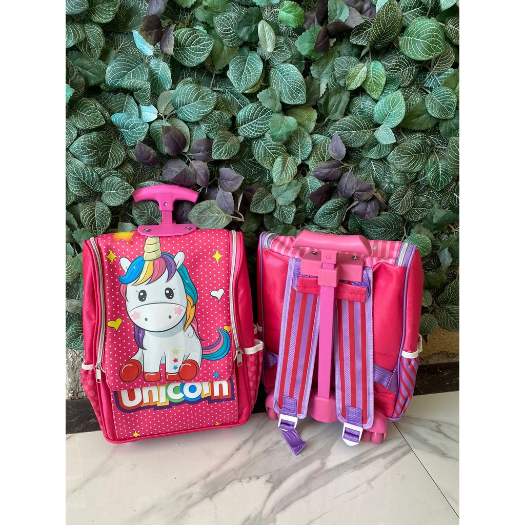 COD ~ 2in1 Troli + Ransel PREMIUM Import quality Tas Troley Sekolah Anak TK-SD Jepang kuda pony pinke pie Pie LOL Doraemon Minion Unicorn Tayo Ironman HeloKity3D Timbul