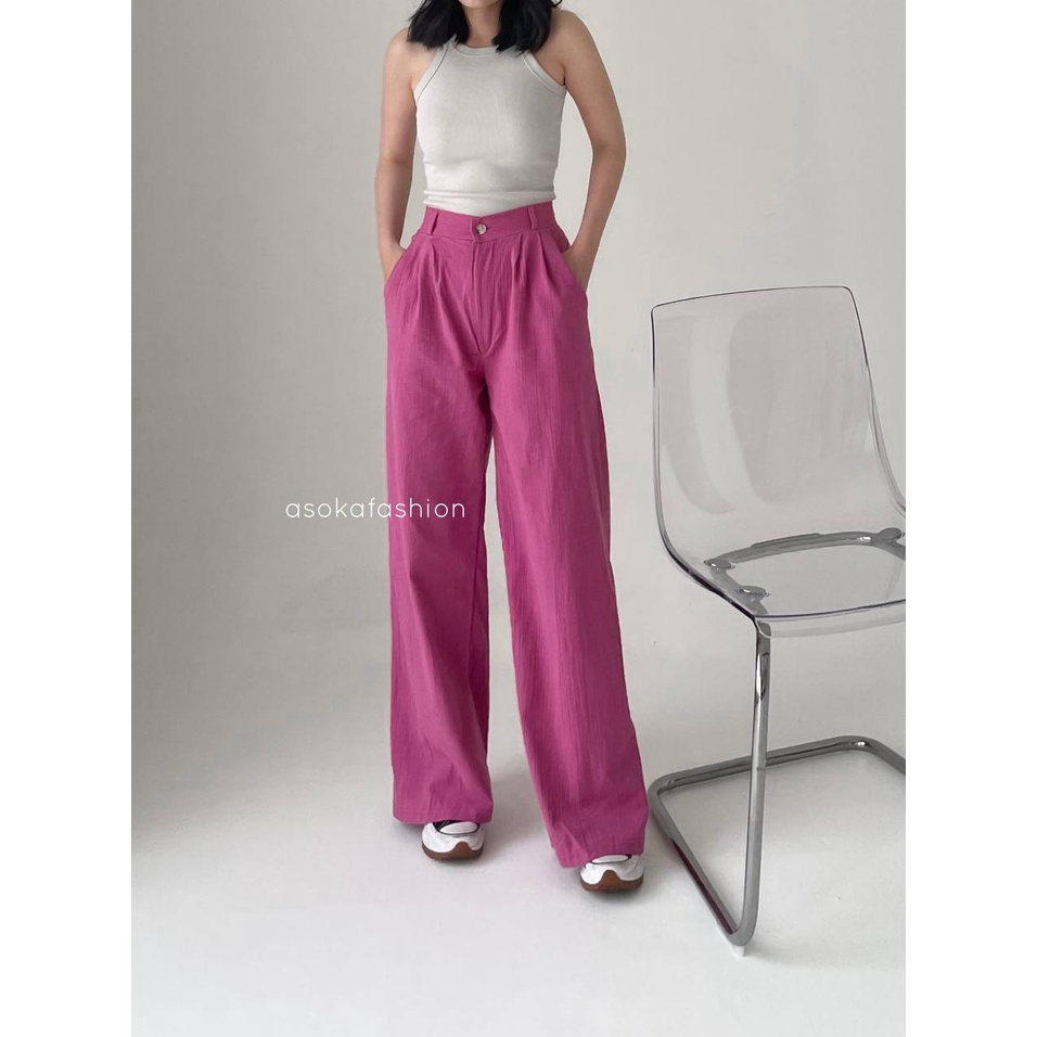 ASOKA Beatrix Pants 1103 - Celana Kulot Linen Crinckle Highwaist I Celana Basic Wanita I Cullote Highwaist