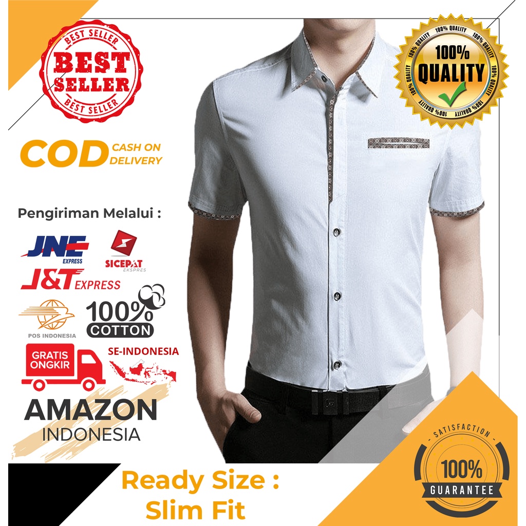 BAJU KEMEJA PRIA ATASAN COWOK WARNA WHITE PUTIH BAHAN KATUN STRETCH MELAR SLIM FIT ORI SEMUA UKURAN