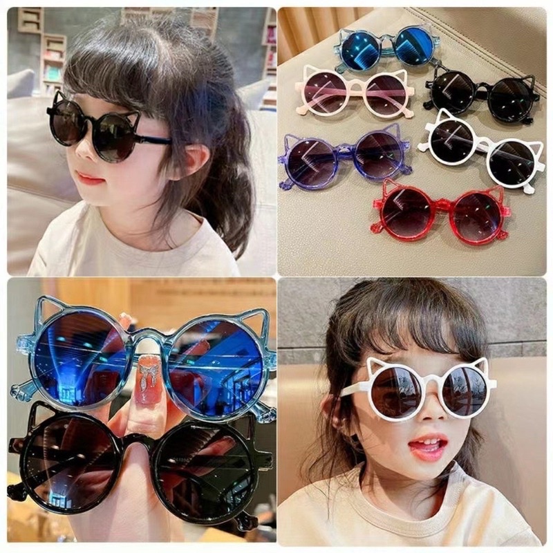 Kacamata Anak Kucing Hitam Fashion Telinga Kucing Kaca Mata Hitam High Quality Kids Sunglasses Kaca Mata Murah Import