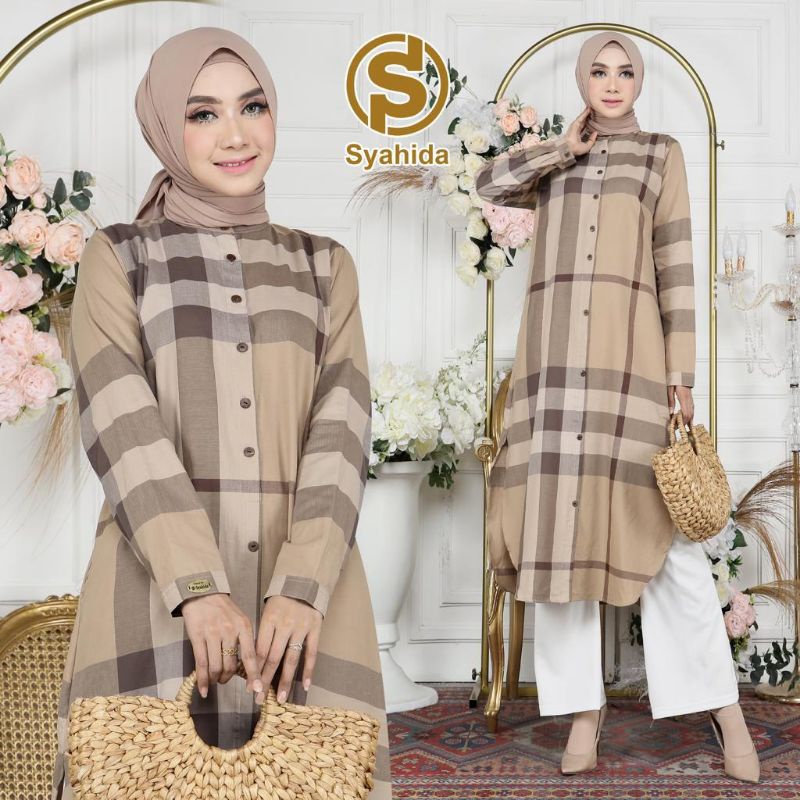 ( Syahida Original By Kacimosh )  Tunik Terbaru/Tunik kotak Kotak/Tunik Blubery/Tunik Fashion/Tunik 