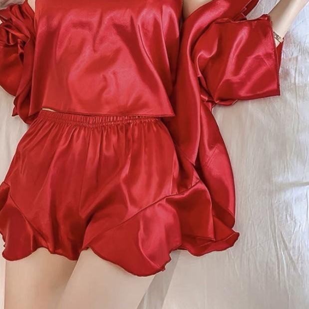 ← JC- Set Kimono 3in1 Satin HP / Kimono Set Wanita Terbaru / Piyama Satin Sexy HP murah ➤