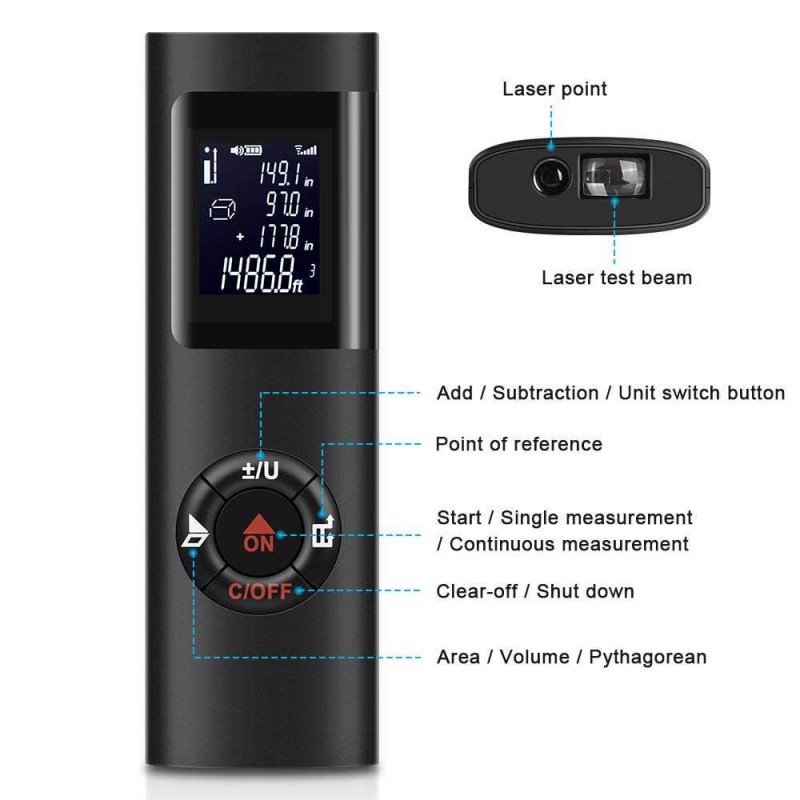 Meteran Laser Pengukur Jarak 40M USB Rechargeable 200mAh LCD Backlight