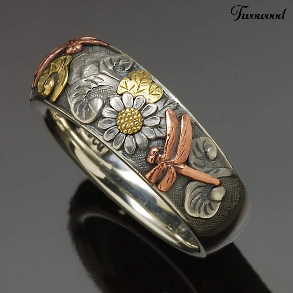 Cincin Bentuk Capung Bunga Matahari Bahan Alloy Gaya Vintage Untuk Pesta