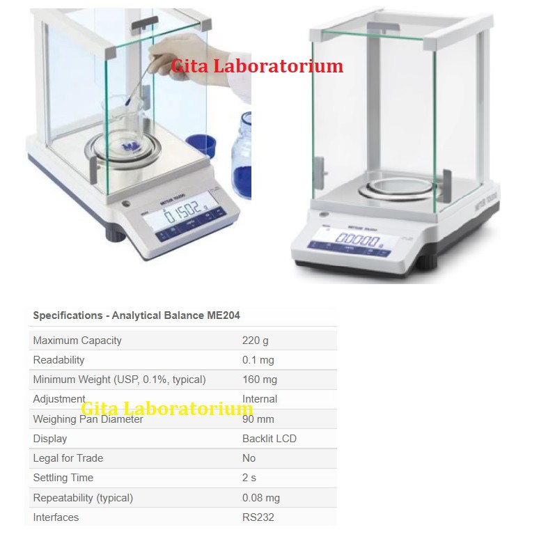 Timbangan Analitik 220gr x 0.1mg ME 204 Mettler Toledo - Timbangan Laboratorium ME204 Mettler Toledo