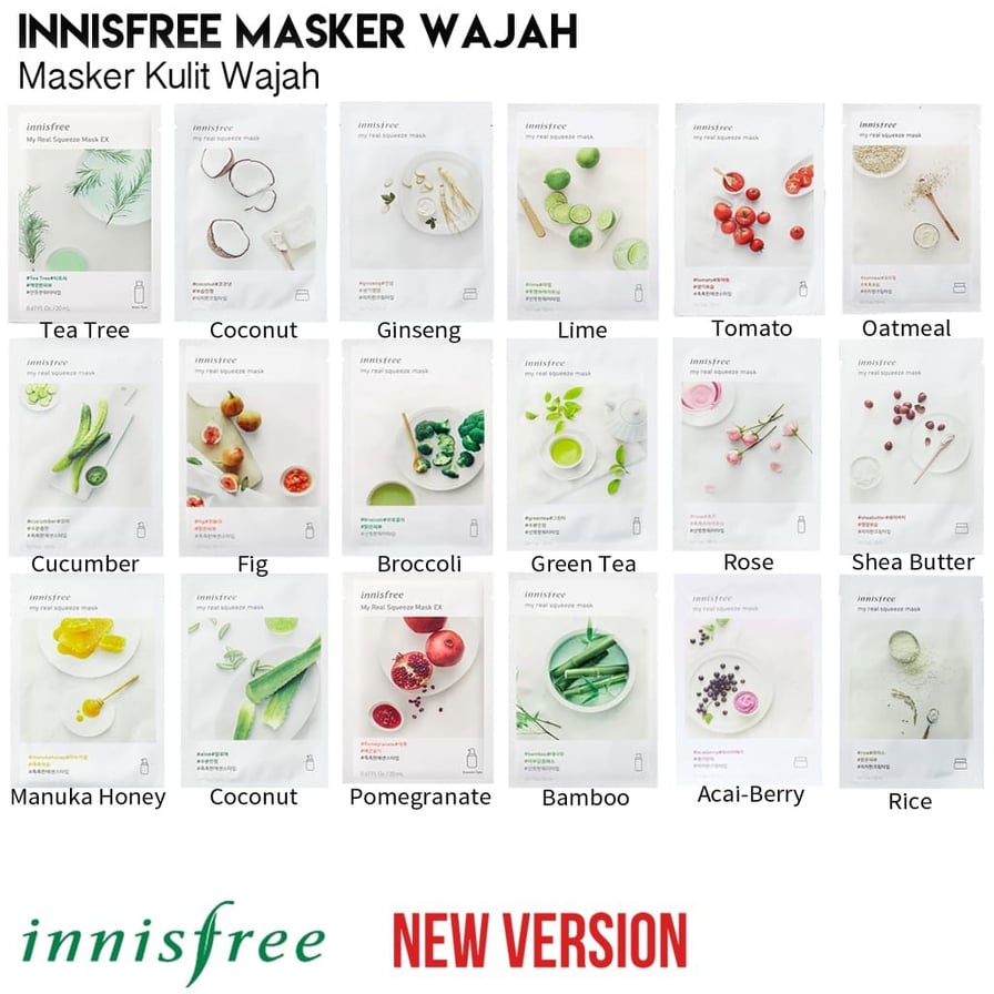 [KEMASAN BARU] INNISFREE MY REAL SQUEEZE SHEET MASK 23ml / MASKER WAJAH TOPENG INISFREE 23 ml NEW