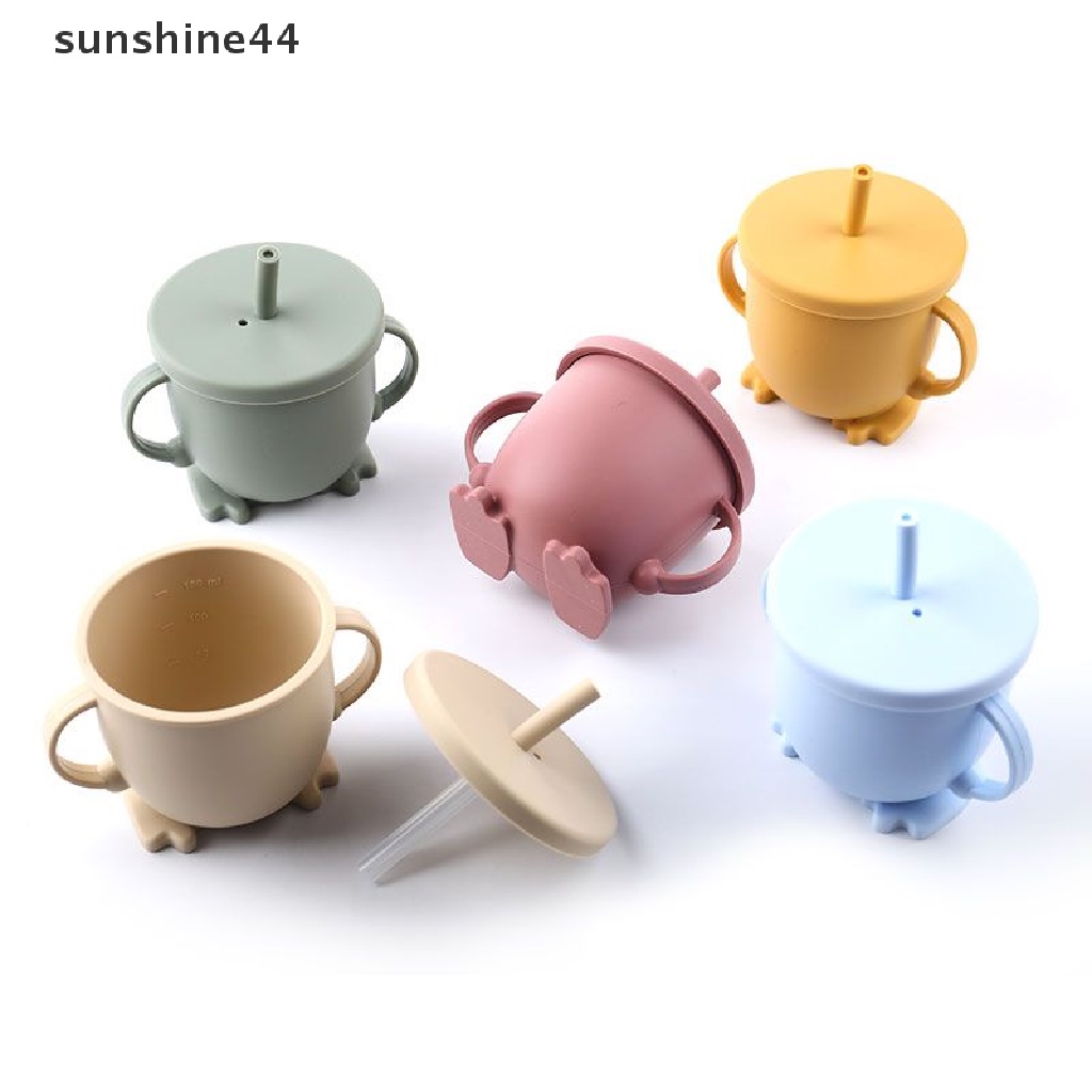 Sunshine Botol Minum Bayi / Anak Bahan Silikon BPA Free Anti Bocor Dengan Sedotan