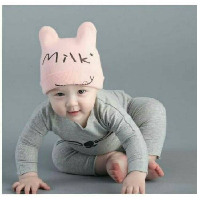 Kupluk Baby Milk/ Topi Bayi Milk/ Topi Bayi Import