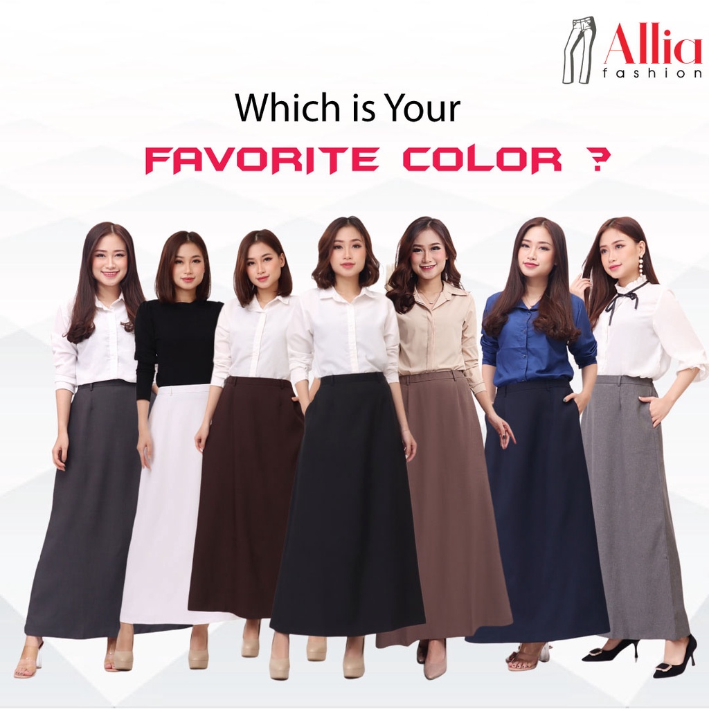 ALLIA R18 - White M - 7L - Rok A Wanita - Rok Panjang Wanita - Rok kerja wanita - ROK Putih