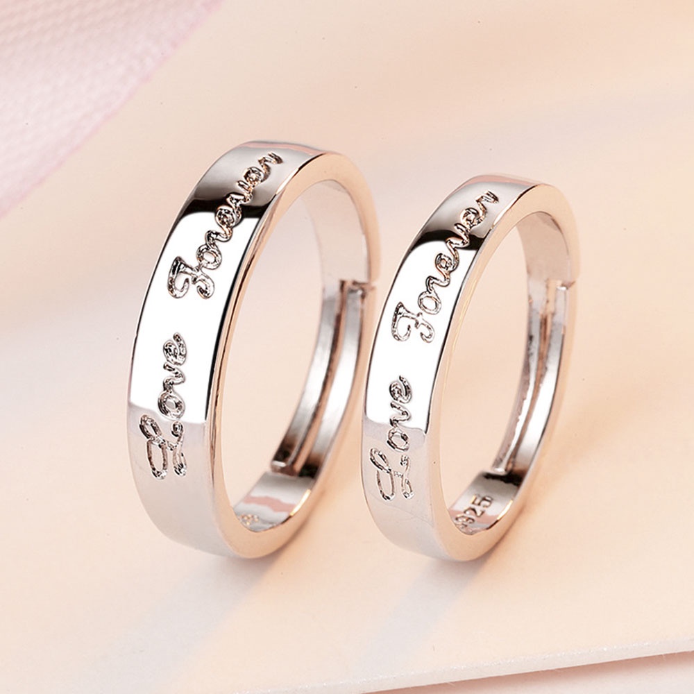 aaoottuuoo5.id Cod   2Pcs Simple Letter Silver Couple Rings &quot;Love Forever&quot; Opening Adjustable Lover Jewelry Gifts