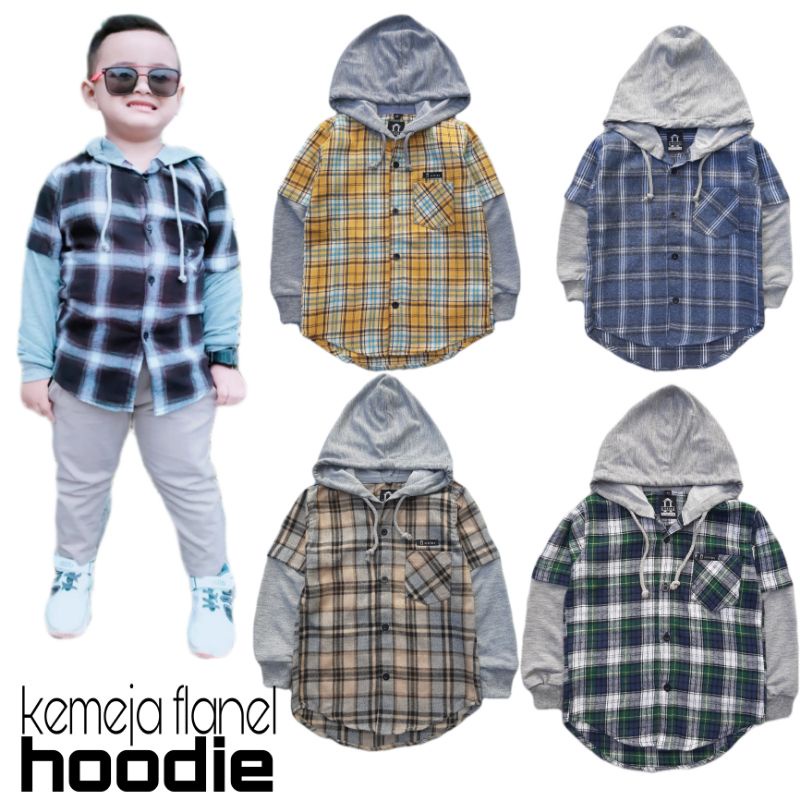 Kemeja flanel hoodie anak