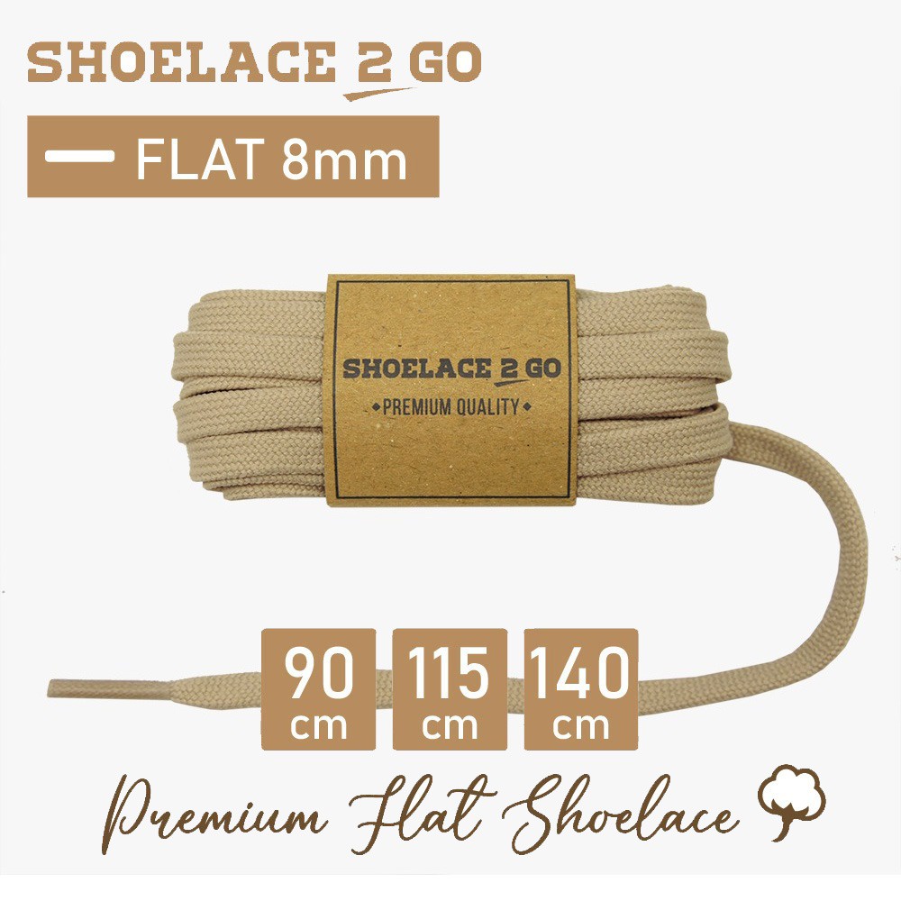 SHOELACE 2 GO TALI SEPATU GEPENG PIPIH FLAT - SF8 - D1 - BEIGE - 8MM - 90CM 115CM 140CM