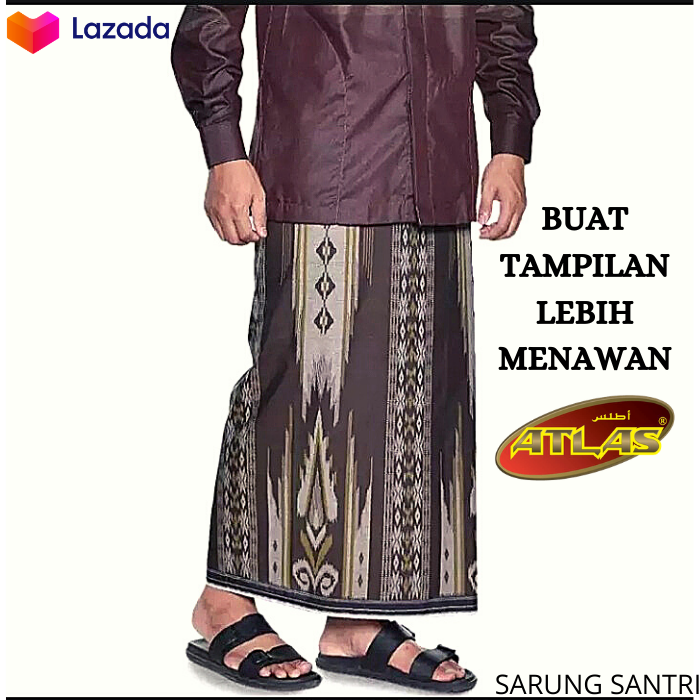 Sarung ATLAS Idaman Songket Cokelat Sarung Santri Sarung Pria Dewasa Sarung Bhs Asli No1