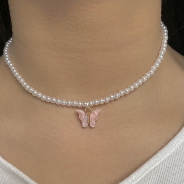 Jual Kalung Manik Mutiara Kupu / Bead Pearl Necklace Aesthetic / Pink ...