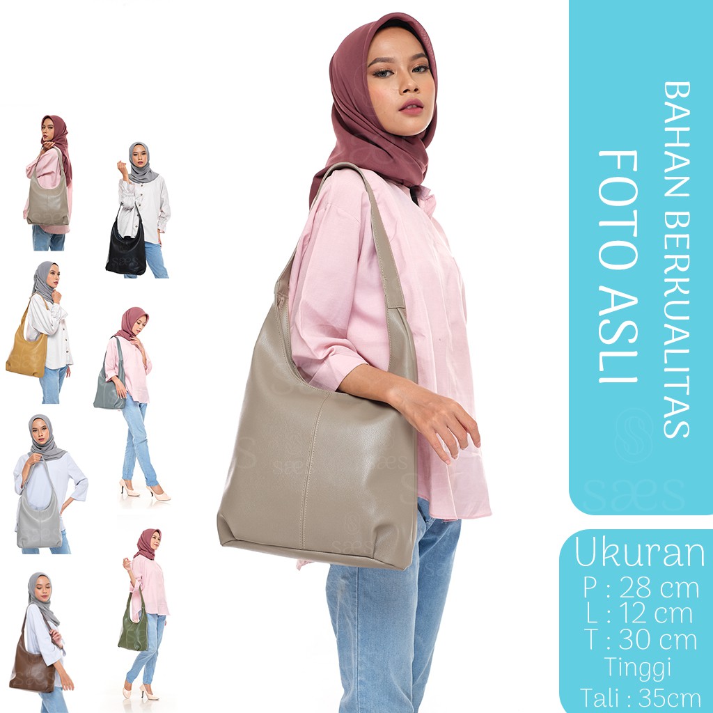 SAES Akasia Tas Hobo Bag Kulit Wanita Vintage Retro Totebag Tas Sekolah Tas Kuliah Tas Kerja Tas Kantor Murah Hitam Saes shop 002