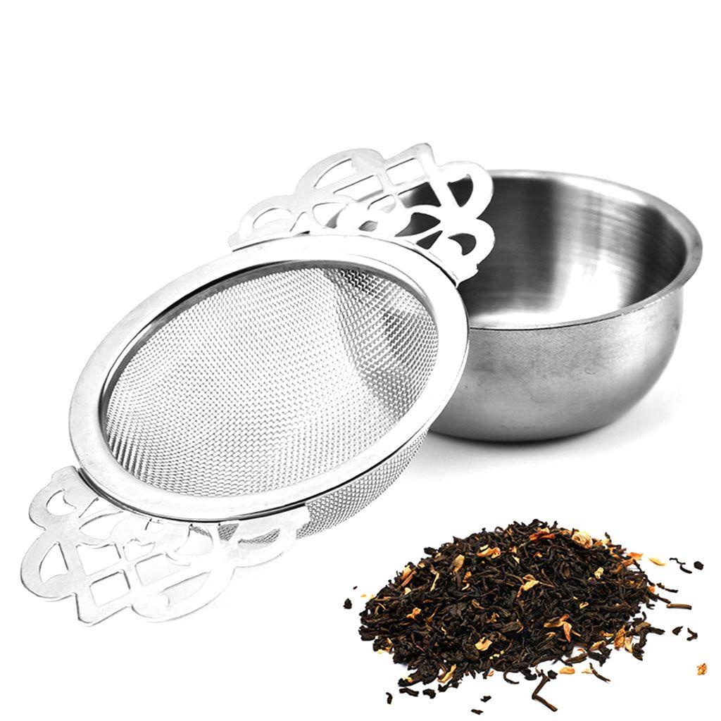 [Elegan] Tea Infuser Fine Mesh Multi Fungsi Untuk Teh Longgar Dengan Drip Bowl Pegangan Sayap Teaware Gadget Dapur