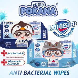 Pokana Sanitizing Wipes 50 sheets / Tisu Basah Anti-Bacterial Bayi