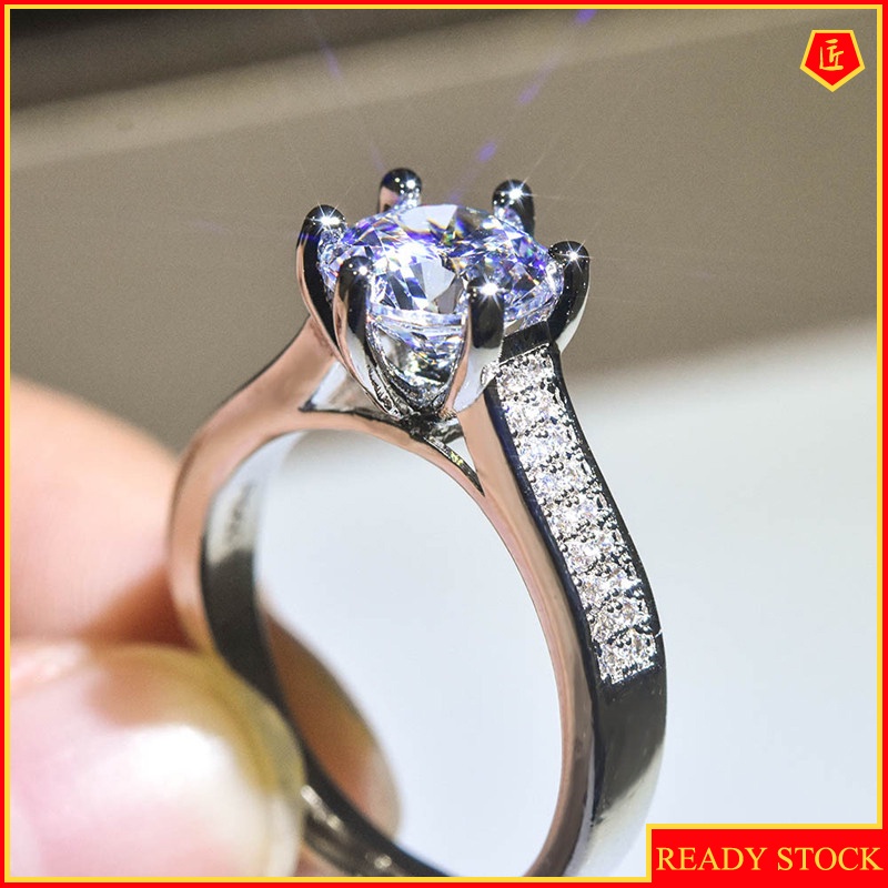 [Ready Stock]Simple Elegant Pt950 Platinum Inlaid Moissanite Ring