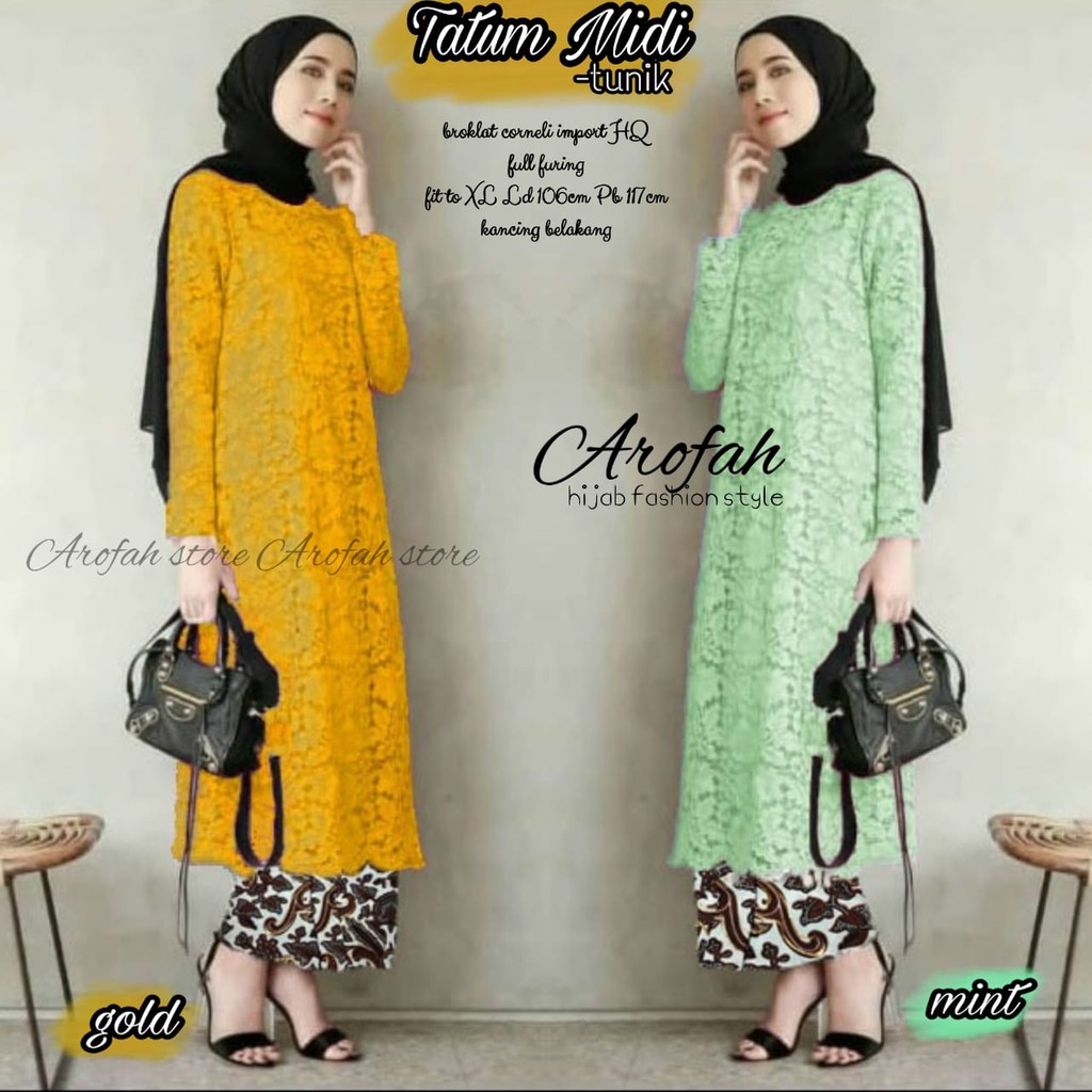 fashion muslim broklat tatum midi long tunik brokat hijab setelan batik