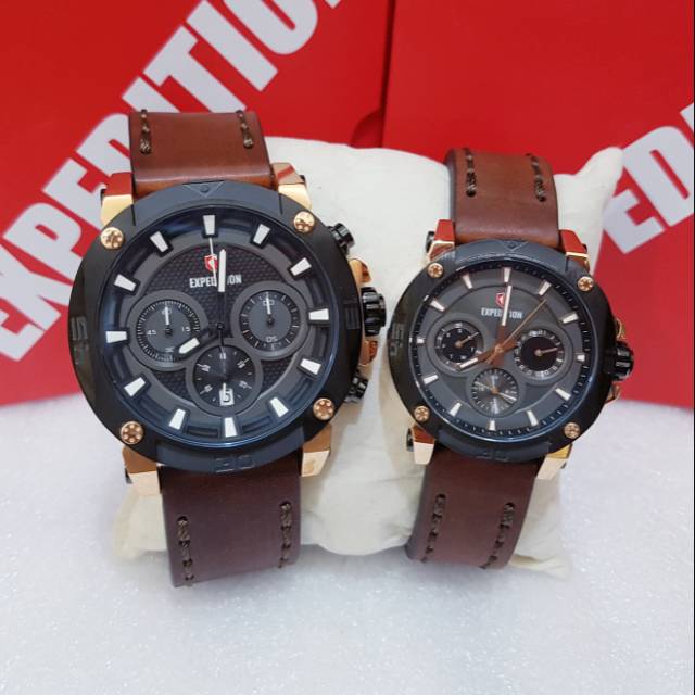 Jam tangan couple expedition E6606 original black rosegold