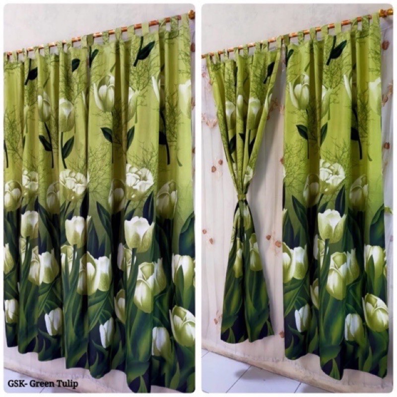 GORDEN TALI + RENDA MOTIF BUNGA TULIP HIJAU
