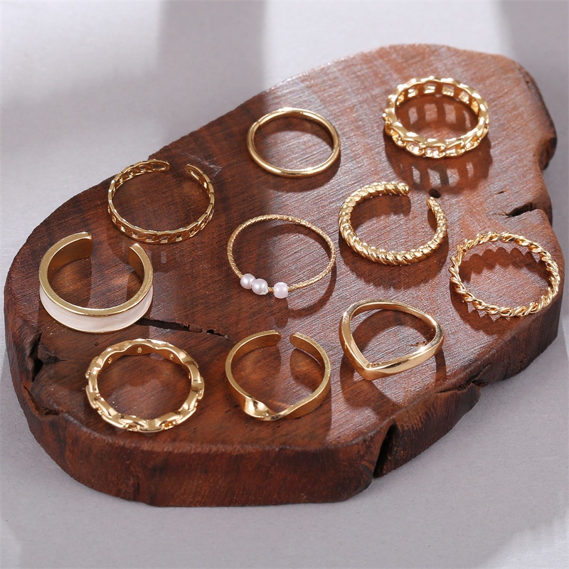 10pcs / Set Cincin Mutiara Inlaid Untuk Aksesoris Perhiasan Wanita