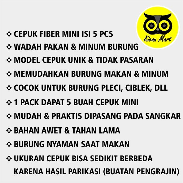 CEPUK FIBER ISI 5 CANGKIR WADAH PAKAN VOER MILET MINUM BURUNG PLECI CIBLEK LOVEBIRD KENARI CFPLLAW