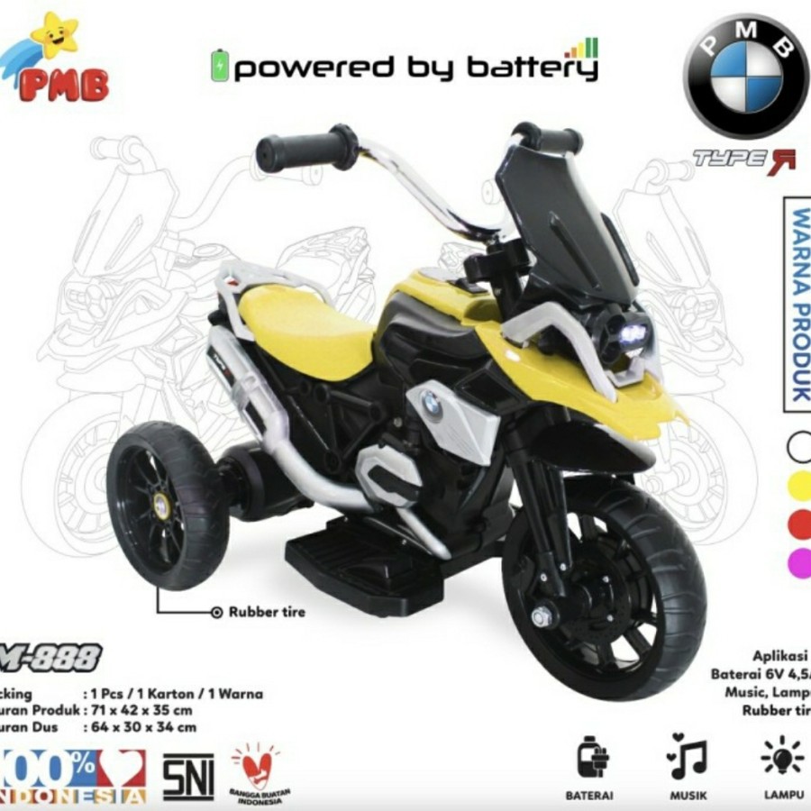 Mainan Anak  Motor Aki Murah  PMB M888 - motor aki Roda Tiga PMB M888