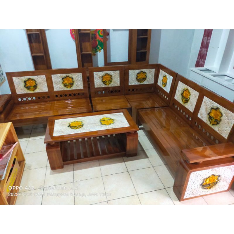 kursi sudut kayu jati / kursi kayu jati kuat ukiran