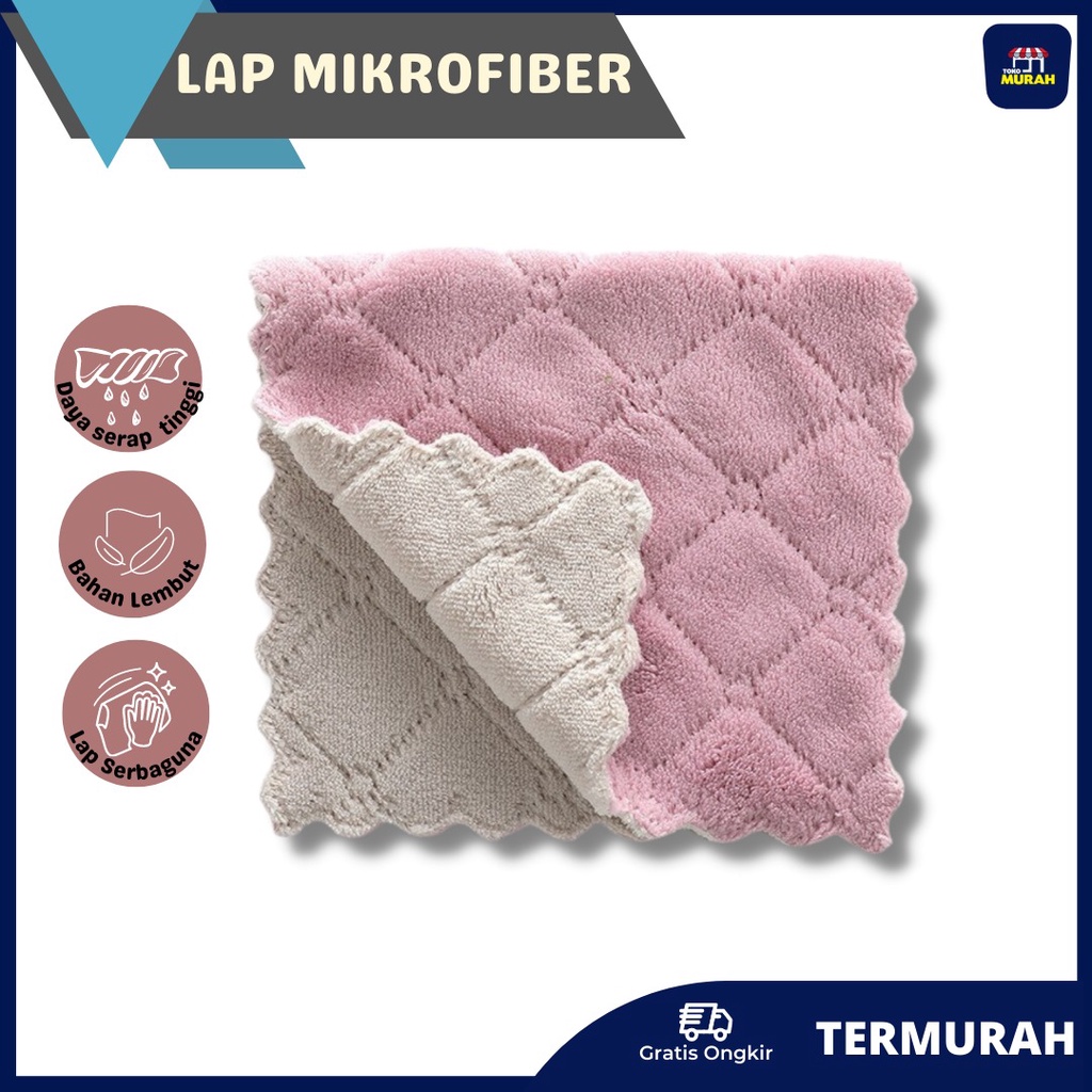 Kain Lap Dapur Kain Lap Piring Anti Minyak Kain Lap Microfiber Ukuran Besar 23 x 15 Colar Fleece Twis 2 Sisi